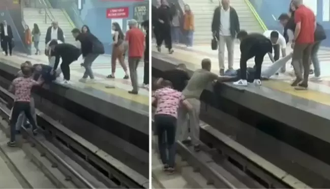 Ankara'da metro beklerken bayılan kadın raylara düştü