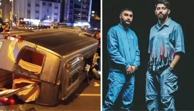 Konsere giden rap şarkıcıları Canbay ve Wolker'ı taşıyan minibüs devrildi