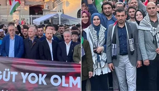 Filistin'e destek yürüyüşü! Soylu, Bayraktar ve Bilal Erdoğan da katıldı