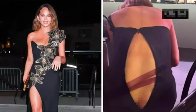 Ünlü oyuncu Chrissy Teigen'in galada fermuarı patladı