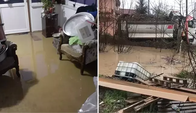 Düzce'de sağanak yağış sonucu dereler taştı, bazı evleri su bastı