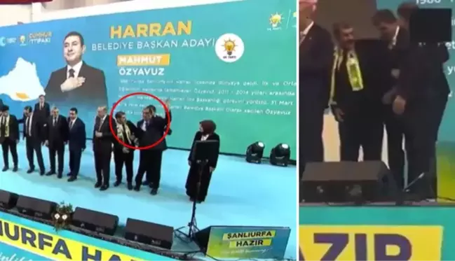 Şanlıurfa aday tanıtım toplantısında ilginç anlar! Cumhurbaşkanı Erdoğan'a yakın durmak için birbirleriyle itiştiler