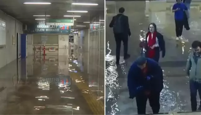 Ankara'da kuvvetli yağış sonrası metroyu su bastı! O anlar kamerada