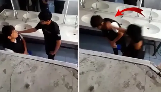Okul tuvaletinde skandal görüntüler! Arkadaşlarını darbedip bir de kayda aldılar