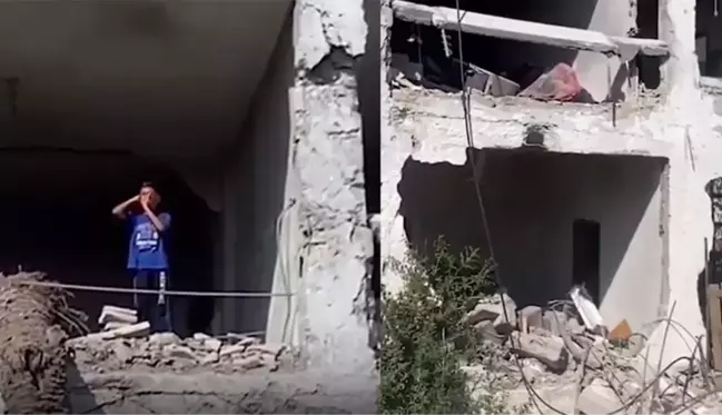 Filistinli çocuk, savaş enkazında ezan okudu