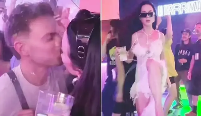 Barselona'da gittiği mekanda alkolü fazla kaçıran Amerikalı şarkıcı Katy Perry, bir hayranı ile öpüştü