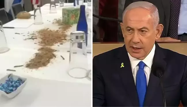 Netanyahu, ABD'de hak ettiği gibi karşılandı! Masaya kurt, hamam böceği, solucan döktüler