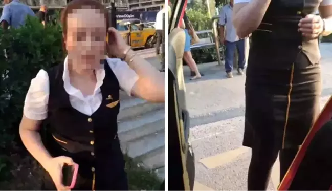 Taksi şoförü ile hostes birbirine girdi! İkili arasındaki kavga anbean kamerada