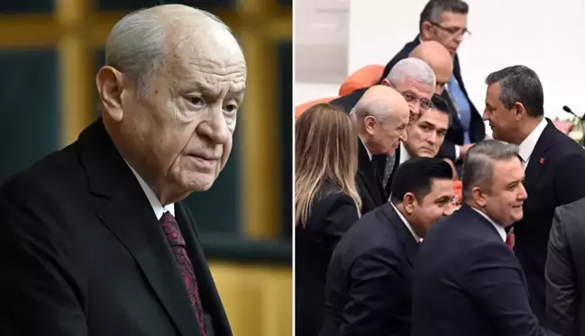 Bahçeli, topa tuttuğu Özgür Özel ve DEM Partililerle tokalaştı