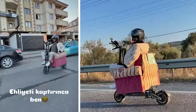 Trafikte ilginç dakikalar: Scooter üzerine koltuk monte etti