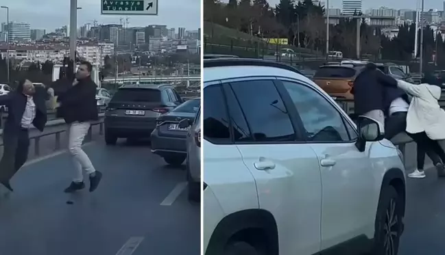 Bakırköy'de sürücülerin tekmeli yumruklu yol kavgası kamerada