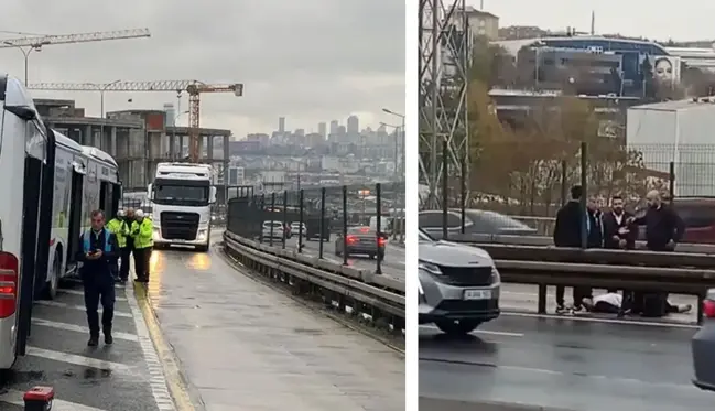 Seyir halindeki metrobüsten yola düştü