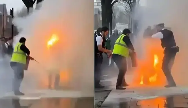 Aile içi şiddet ihbarına gelen polisi görünce kendini ateşe verdi