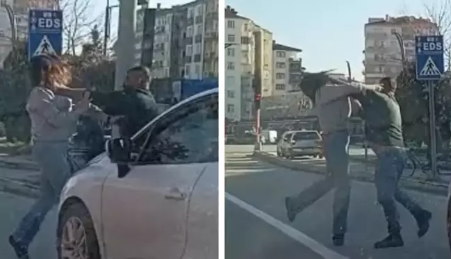 Aksaray'da bir şahıs, trafikte başka bir araçta bulunan kadına saldırdı