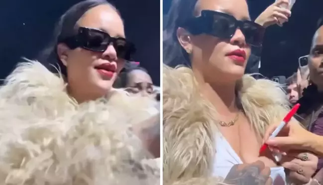 Rihanna konserde göğsünü açıp Mariah Carey'e imzalattı