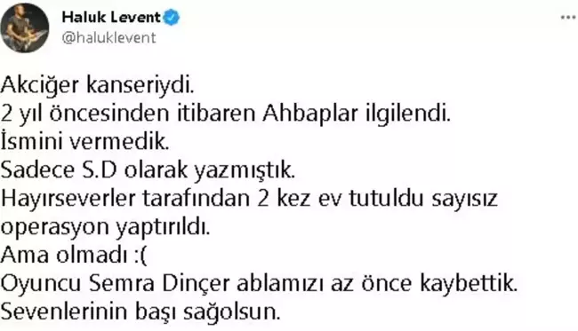 Oyuncu Semra Dinçer hayatını kaybetti