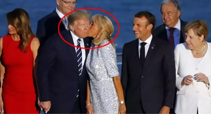 G-7 zirvesine Macron'un eşinin Trump'ı öpmesi damga vurdu!