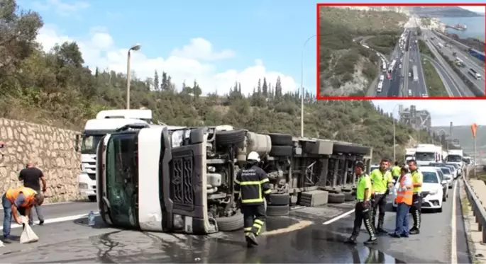 TEM'de tır devrildi, 5 kilometrelik araç kuyruğu oluştu