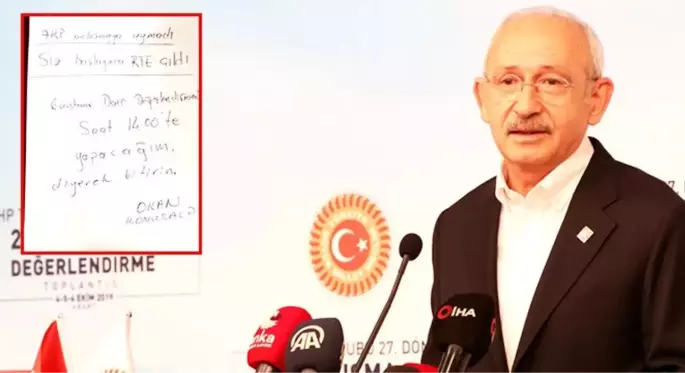 Erdoğan konuştuğunda konuşmasını yarıda kesen Kılıçdaroğlu'na verilen not sosyal medyaya sızdı