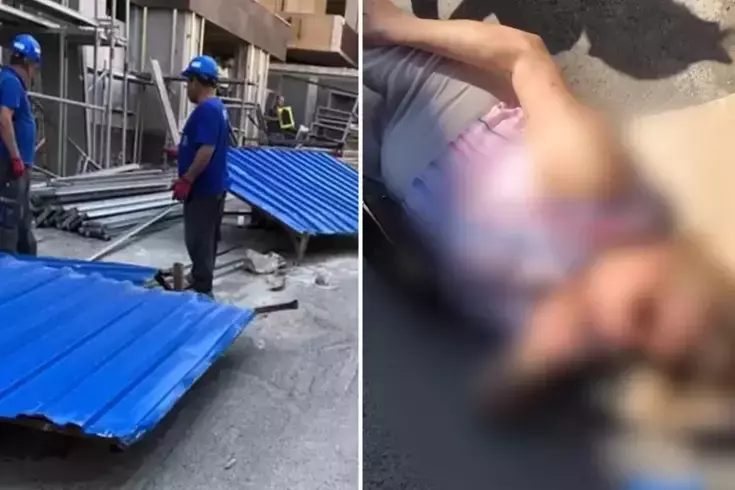Rüzgarda savrulan demir pano, kadına çarptı