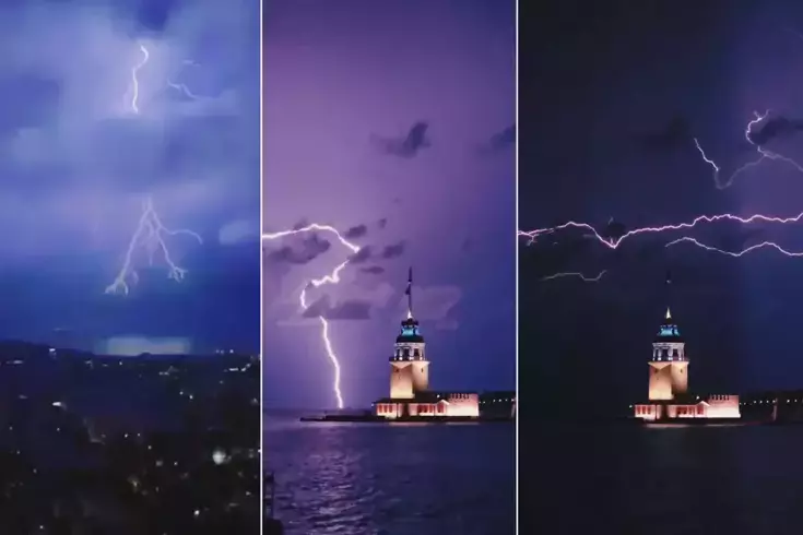İstanbul'da şimşekler geceyi aydınlattı