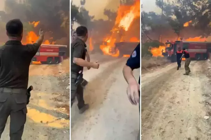 Çanakkale'deki orman yangınında itfaiye ekibi alevlerin arasında kaldı: Eyvah, kaç kaç
