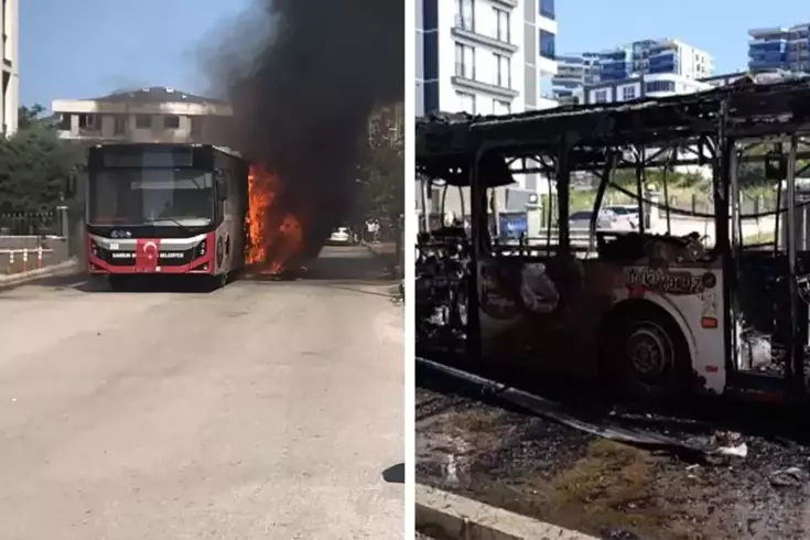 Facianın eşiğinden dönüldü! Halk otobüsü alev alev yandı