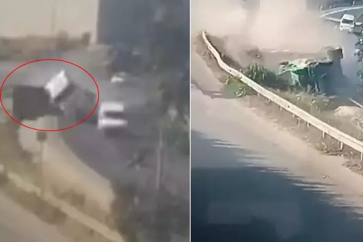 5 kişinin öldüğü feci kaza kamerada! Yolda giden otomobilin üstüne dorse düştü