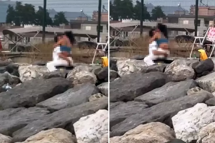 Yat limanında rezil görüntü: Kayaların üzerinde kimseye aldırış etmediler
