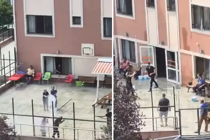 Engelli bireyler ile görevlilerin su savaşı kamerada