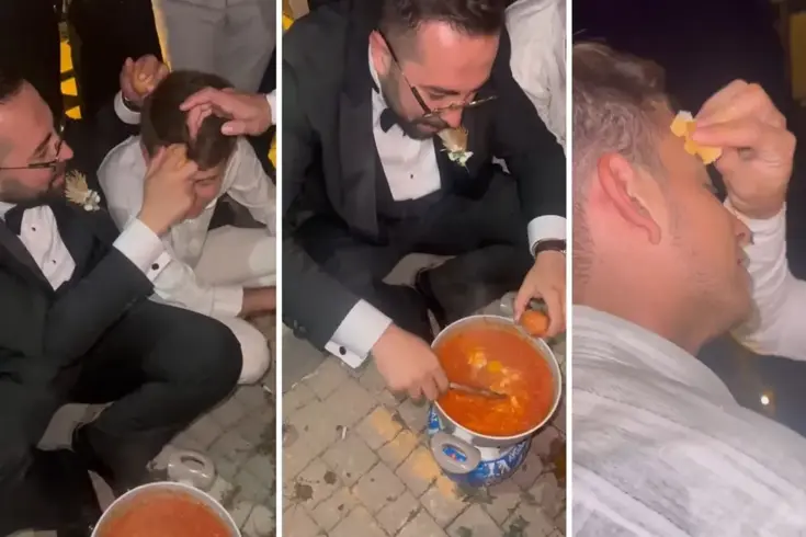 Damadın menemen şovu: Yumurtayı arkadaşının kafasında kırdı