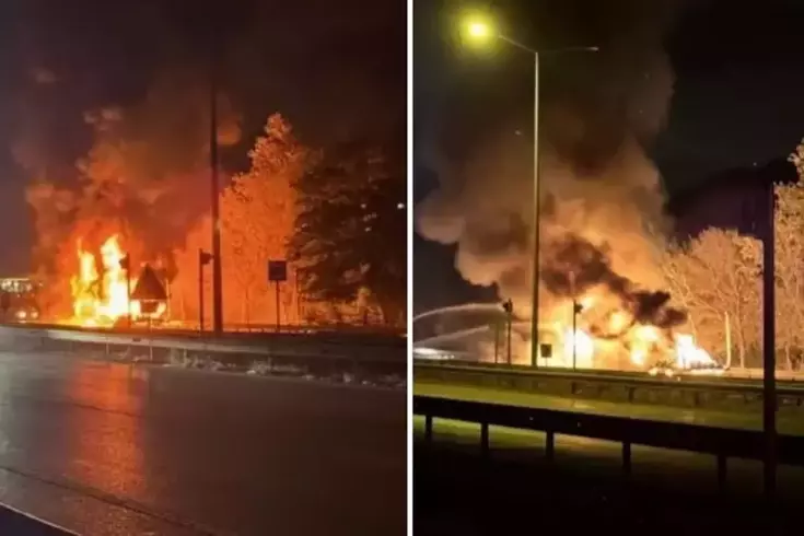 Tehlikeli anlar! Dorsesinde yangın çıkan tır alevlerle 8 kilometre ilerledi