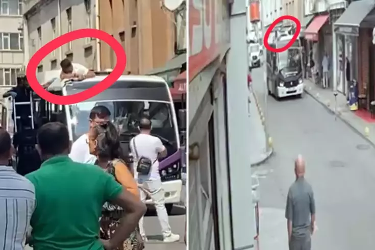 Sokaktaki kamerayı tamir ederken, dolmuşun üzerine düştü