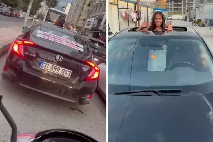Aracının arkasına yazdığı yazıyla kızının doğum gününü tüm şehre kutlattı
