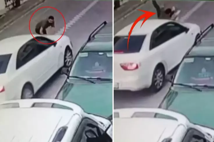 Baba gibi baba: Oğlu için kendini arabanın önüne attı