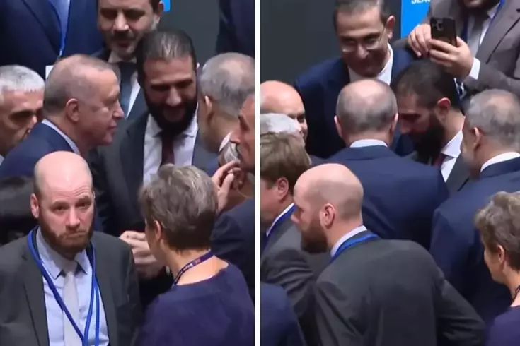 BM zirvesinde tarihi görüntüler! Şara ile Erdoğan'dan ayaküstü sohbet