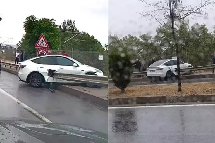 Böyle kaza görülmedi! Bariyer Tesla'yı delip geçti