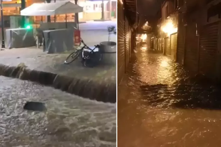 Sarı kodla uyarılan kentte denizle kara birleşti, tarihi çarşı göle döndü