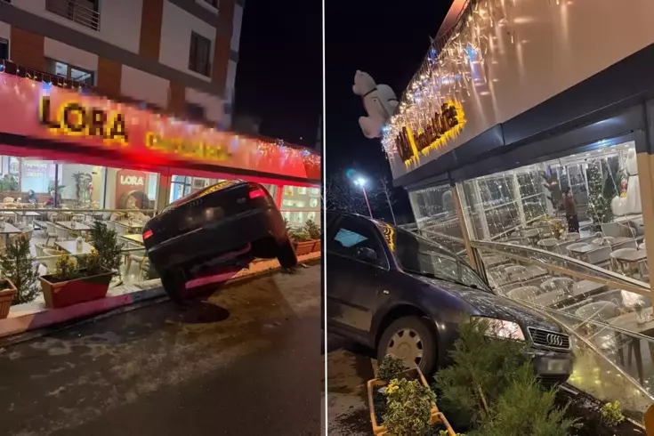 Kontrolden çıkan otomobil kafeteryaya girdi