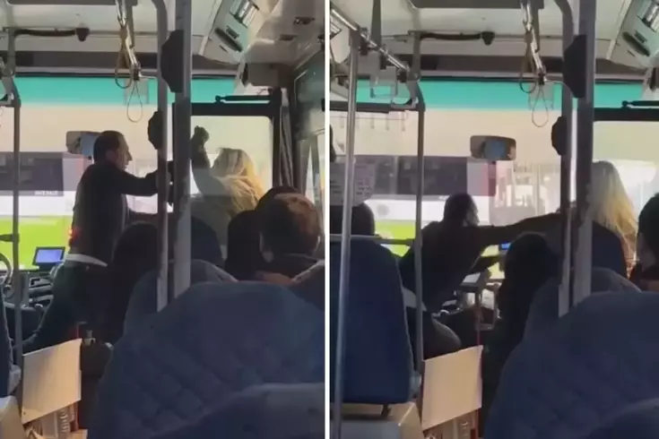 Otobüs şoförü ile kadın yolcu tekme ve yumruklarla birbirine girdi