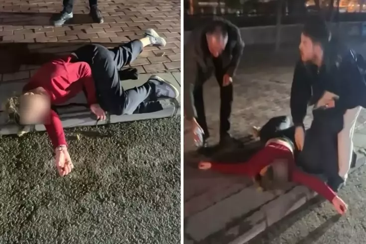 Kaldırıma yatıp çığlık attı, polisi görünce kaçmaya çalıştı