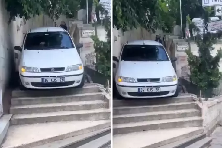 Bu otomobilin merdivenlerde olmasının nedeni çok ilginç
