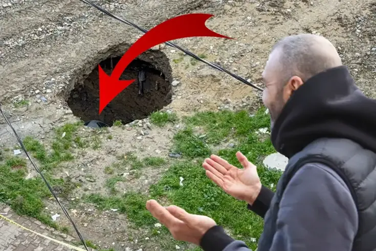 Park halindeki aracı çukur yuttu! Sahibinin sözleri şaşırttı: Sevindim, gömün gitsin