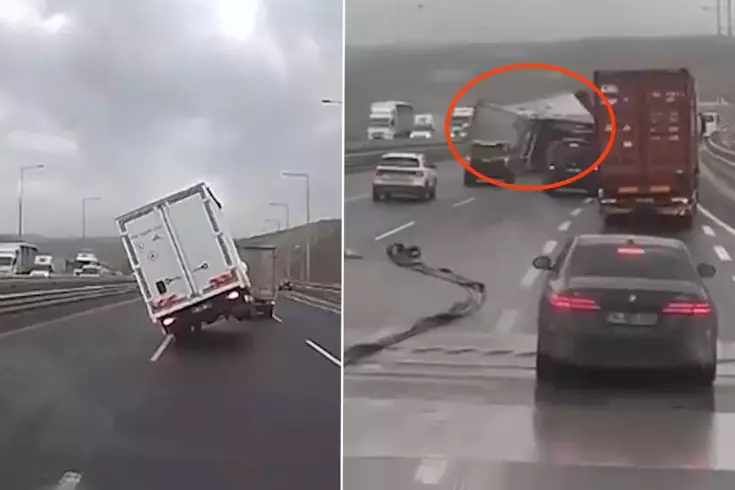Even vehicles weighing tons could not withstand the force of the wind: trucks overturned on the highway.