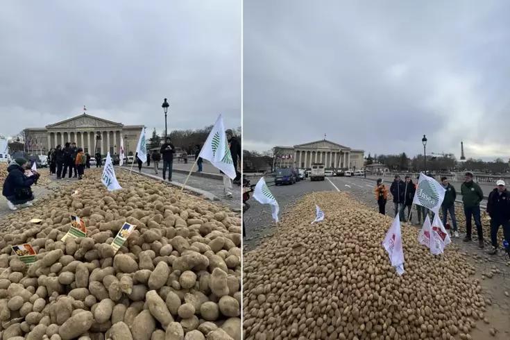 Fransa'da çiftçilerden sert protesto: Meclisin önüne 30 ton patates döktüler