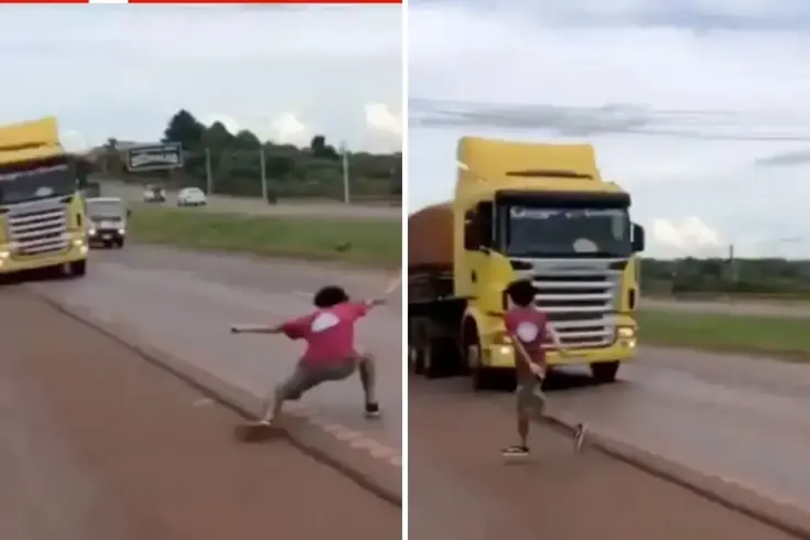 Ölümle kumar: 19 yaşındaki genç, hayatını hiçe sayarak TIR'la chicken oynadı