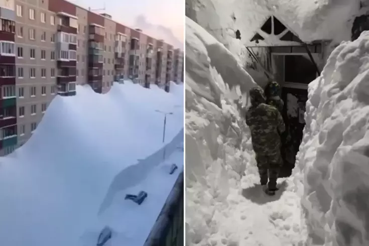 На Камчатке виды, напоминающие ледниковый период! Толщина снега достигла 4-го этажа.