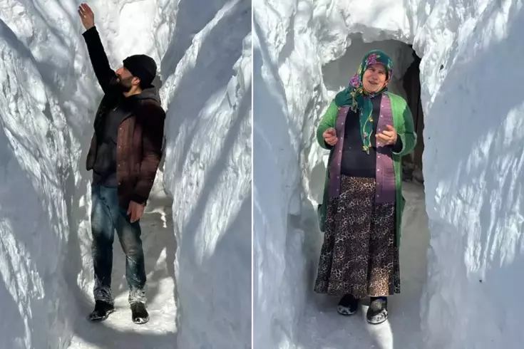 Görüntü Türkiye'den! Kar kalınlığı metreleri aştı, evlere tünelden ulaşıyorlar
