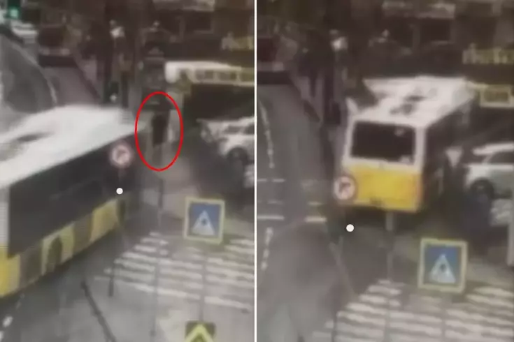 İETT otobüsünün otoparka daldığı anlar kamerada! Bir kişi ezilmekten son saniye kurtuldu