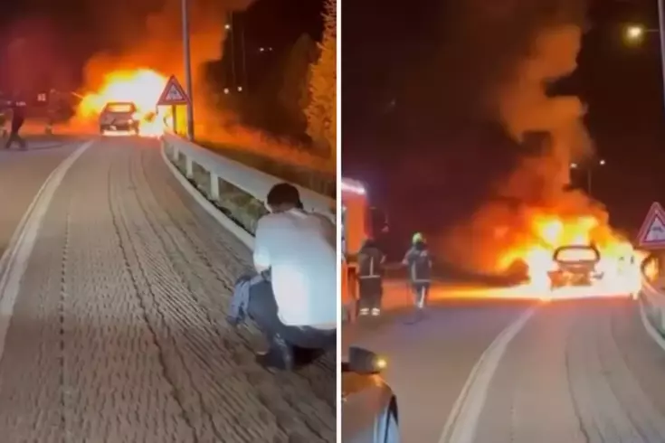 Seyir halindeki otomobil alev topuna döndü: Aracının yanışını çaresizce izledi